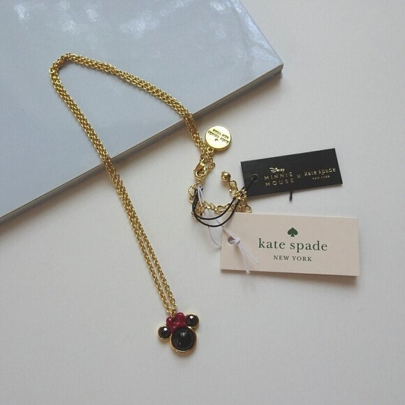 New Disney x Kate Spade Minnie Mouse Necklace Pendant Goldtone With Dust Bag - Picture 2 of 12